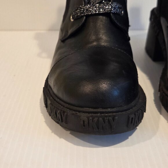 DKNY Girls Haley Block Heel Combat Military Black Boots Size 3 Chunky Heel - Picture 7 of 13